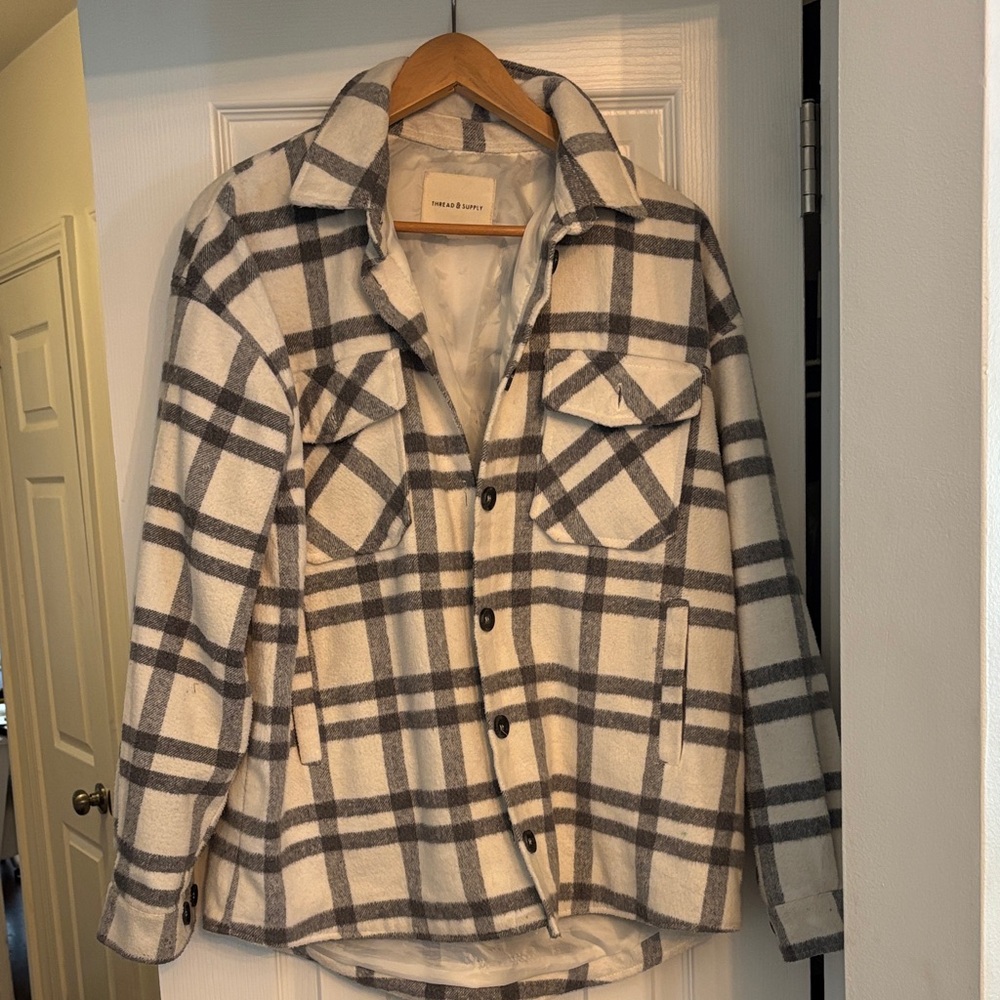 Thread & Supply Cream and Gray Plaid Shacket
